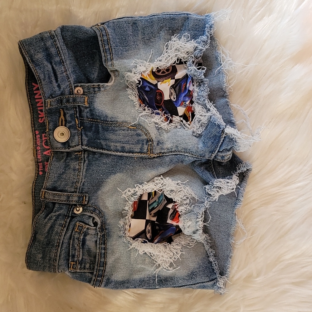 Race car custom bleached distressed cut offs